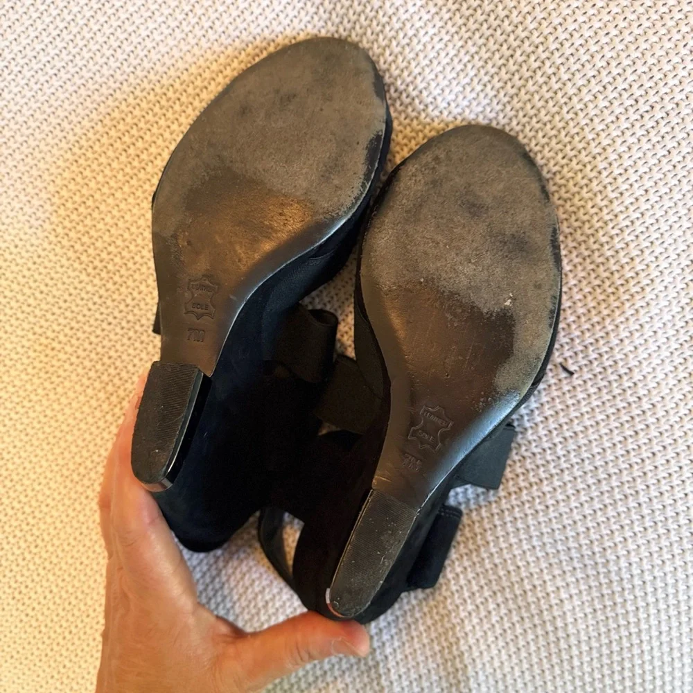 TORY BURCH Debbie Strappy Black Suede Leather Wedge Heels Sandals Women’s Shoes